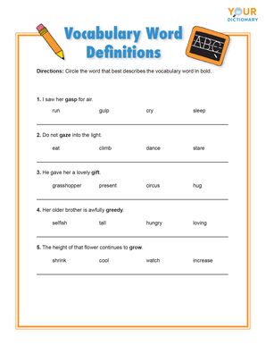 vocabulary word definitions for letter g worksheet