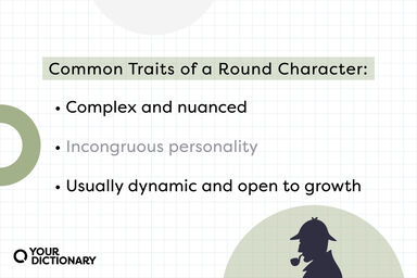 Sherlock Holmes icon with a list of Common Traits of a Round Character