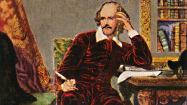 William Shakespeare writing at desk