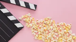 movie slate and popcorn