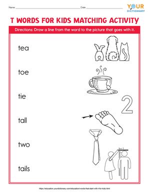 t words for kids matching activity printable