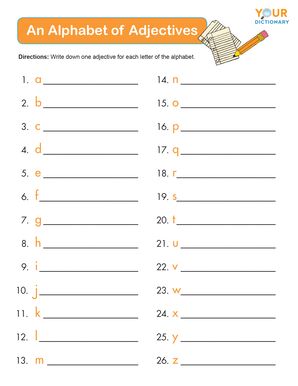 alphabet of adjectives worksheet