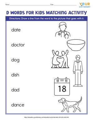 d words for kids matching activity