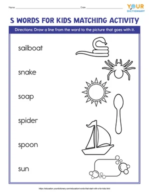 s words for kids matching activity