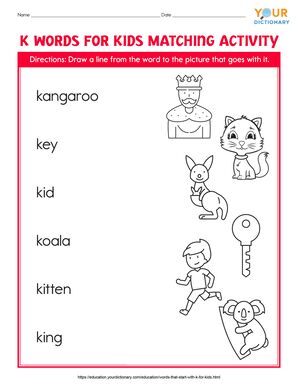 k words for kids matching activity