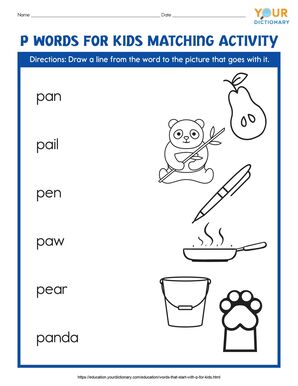 p words for kids matching activity