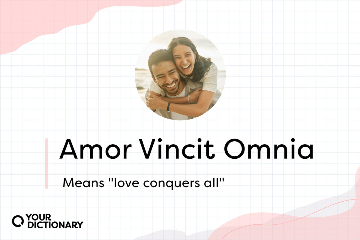 Couple With Latin Words "Amor Vincit Omnia" and Meaning