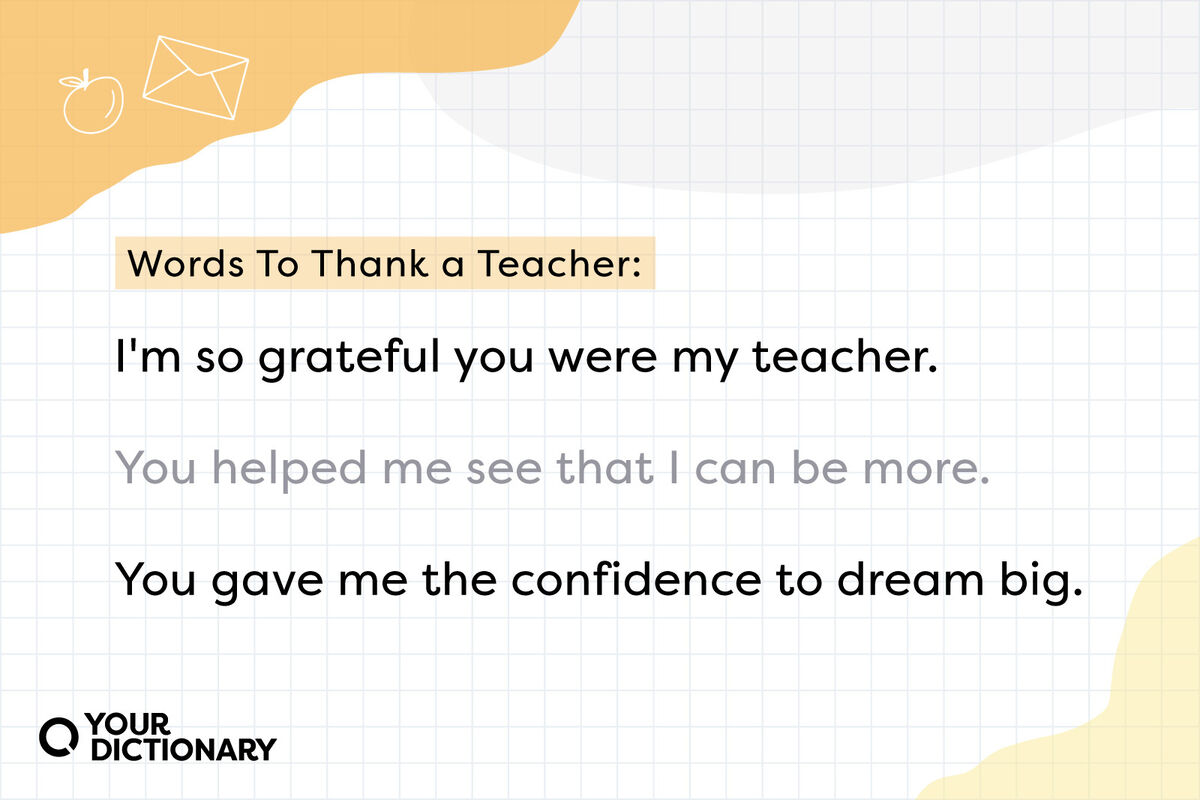 three example sentences from the article to use as a "thank you" to teachers