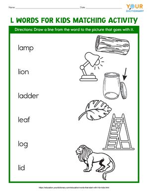 L words for kids matching activity