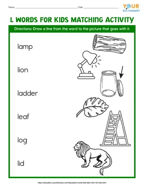 L words for kids matching activity