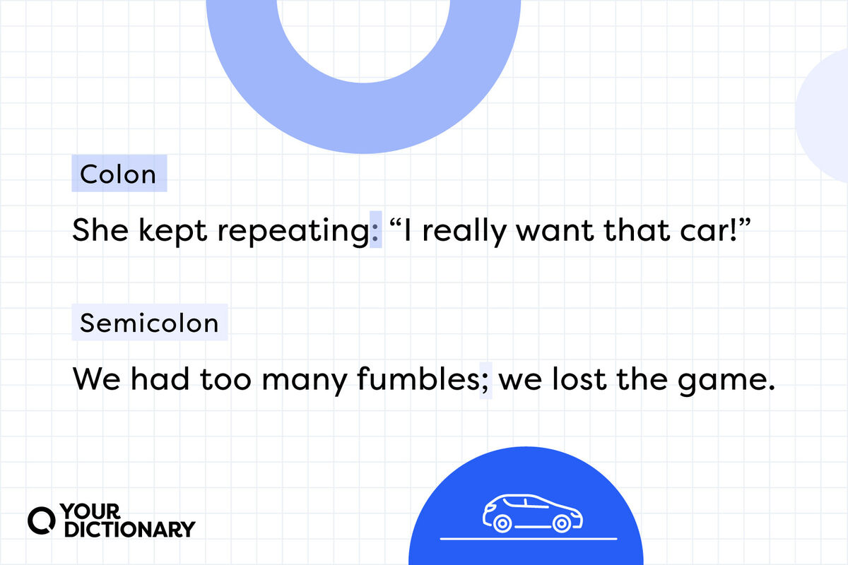 Car Icon with Examples of Colons and Semicolons in Sentences