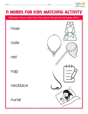 n words for kids matching activity
