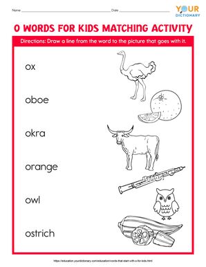 o words for kids matching activity