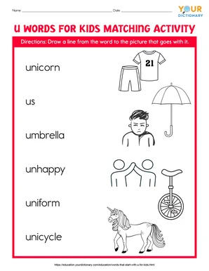 u words for kids matching activity