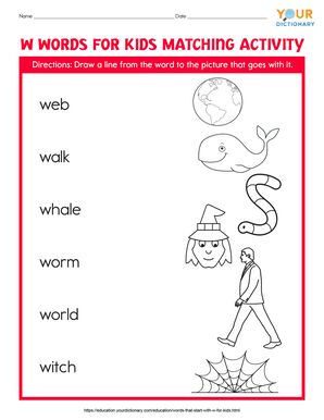 w words for kids matching activity