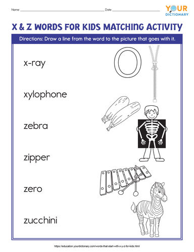 Words That Start With X Y And Z For Kids