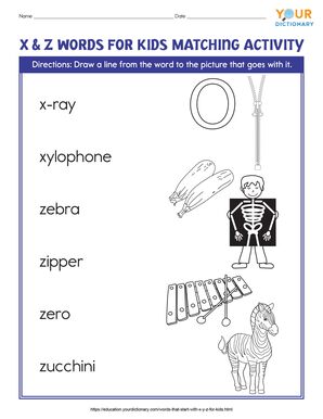 xyz words for kids matching activity