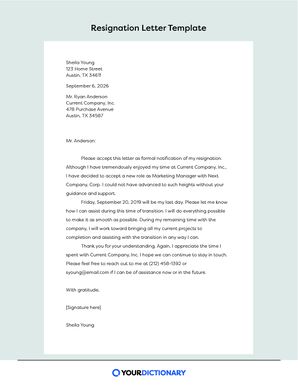 example of a full resignation letter