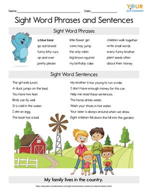 sight word phrases and sentences