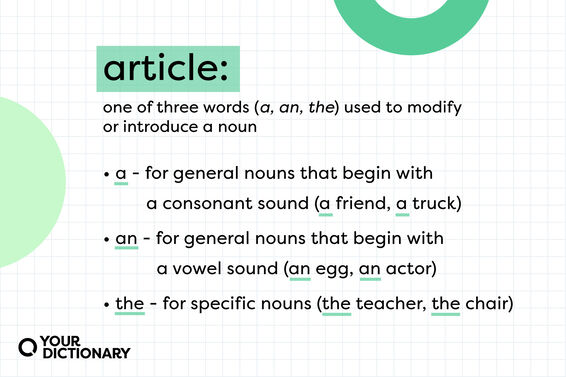 definition of article in grammar with three examples
