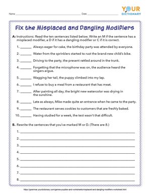 fix the misplaced and dangling modifiers worksheet