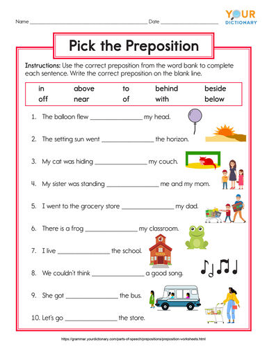 preposition worksheets free printables for practice