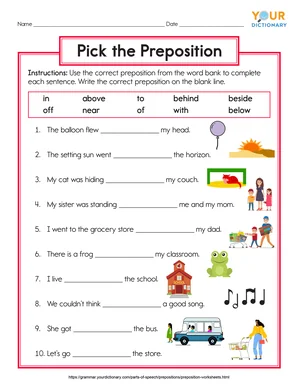 lower elementary preposition worksheet