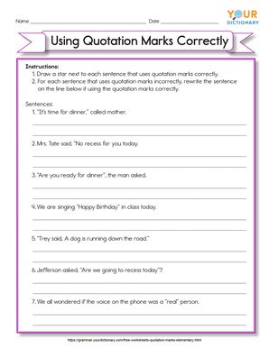 Quotation Marks Worksheets for Student Practice (Free Printables ...