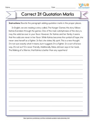 Quotation marks worksheets