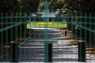 The closed gates outside of Augusta National