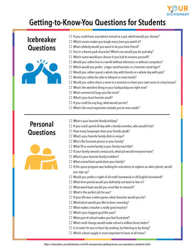 Get To Know You Questions Printable