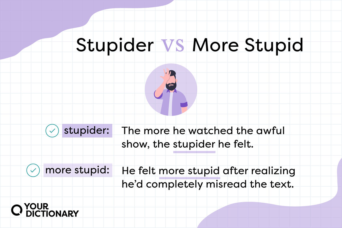 example sentences from the article using stupider and more stupid