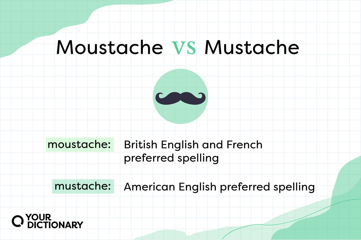 descriptions from the article of where the moustache and mustache spellings are used