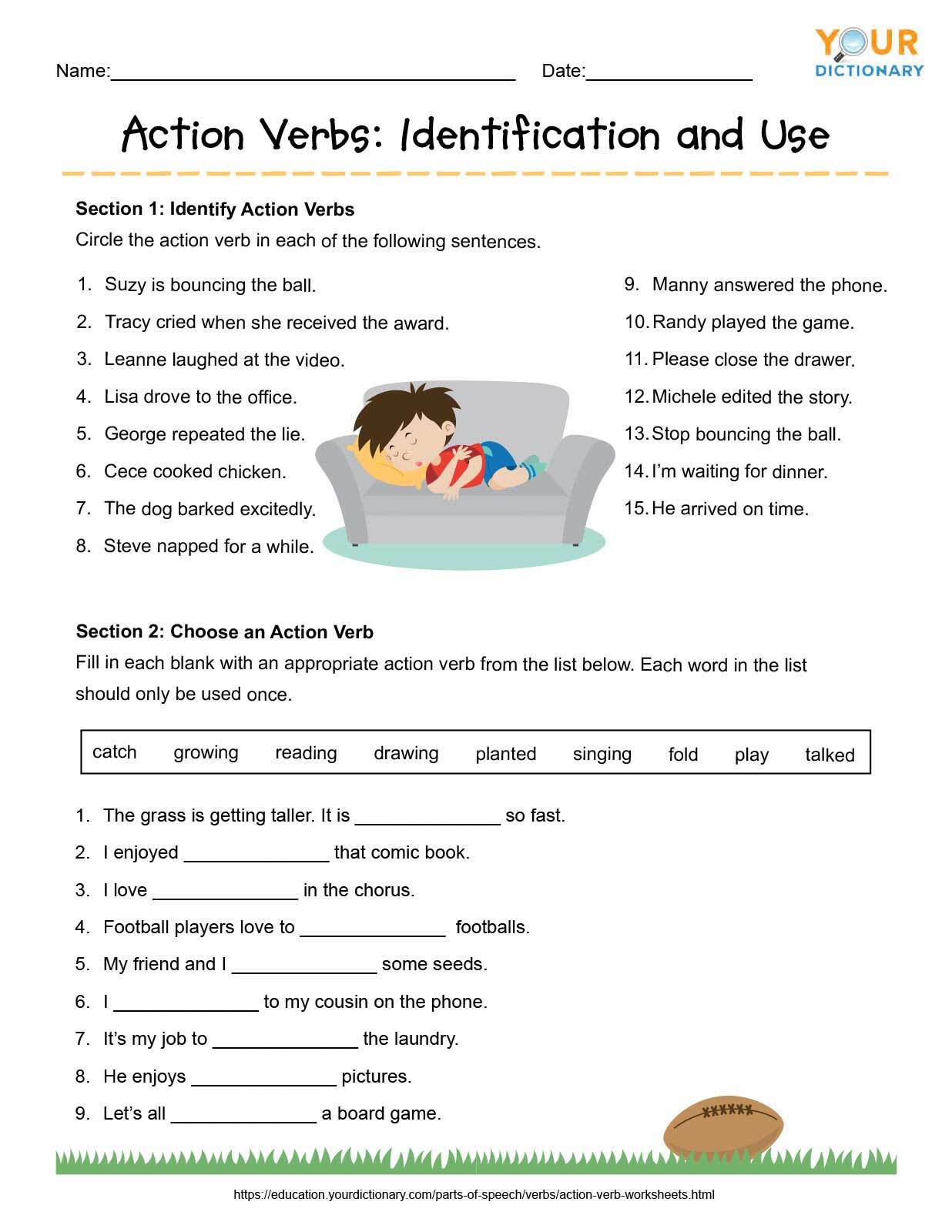 Matching Action Verbs Worksheet All Kids Network Action Verbs Worksheet For 1st Grade Your 