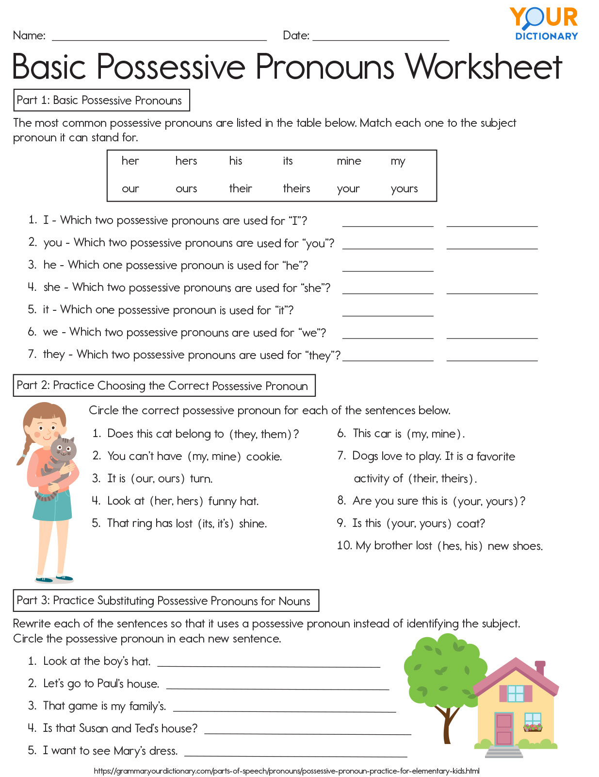 Possessive Pronouns Exercises For Kids Free Worksheet 
