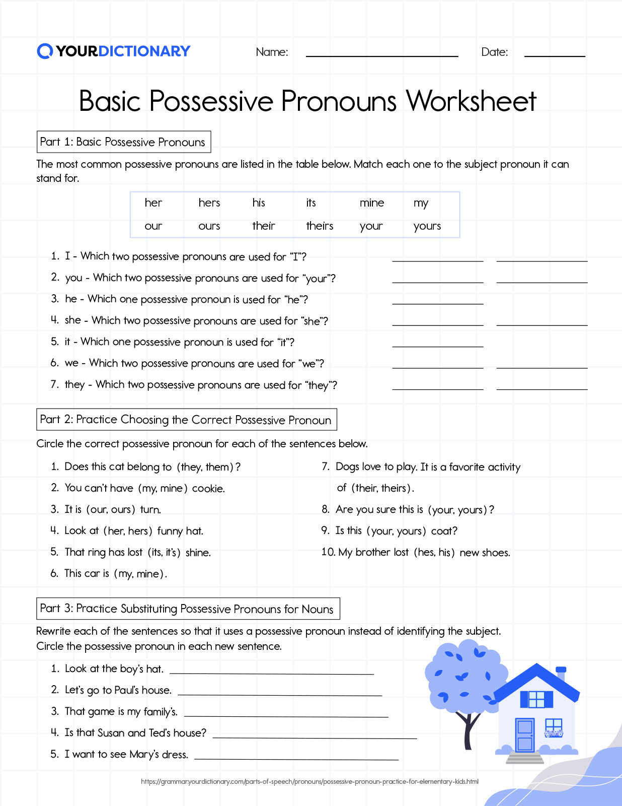 basic possessive pronouns worksheet