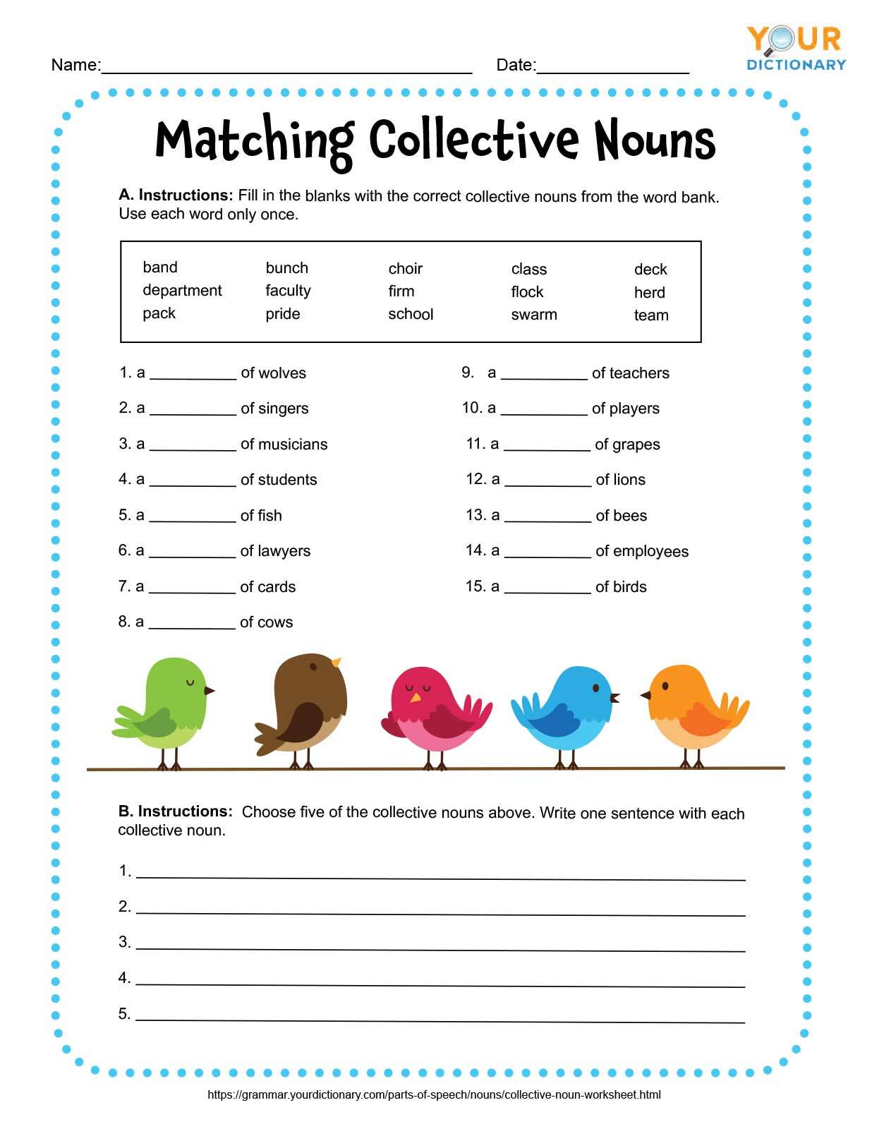 Collective Nouns Worksheet Fill In The Blanks All Esl Collective Nouns Worksheet For Grade 4
