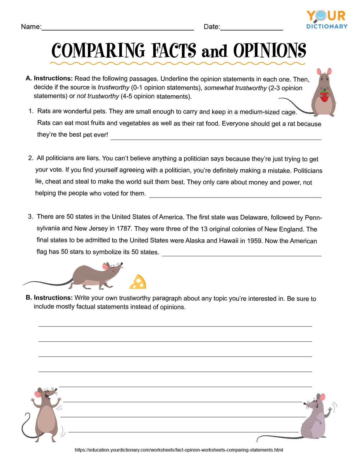 comparing facts and opinions worksheet