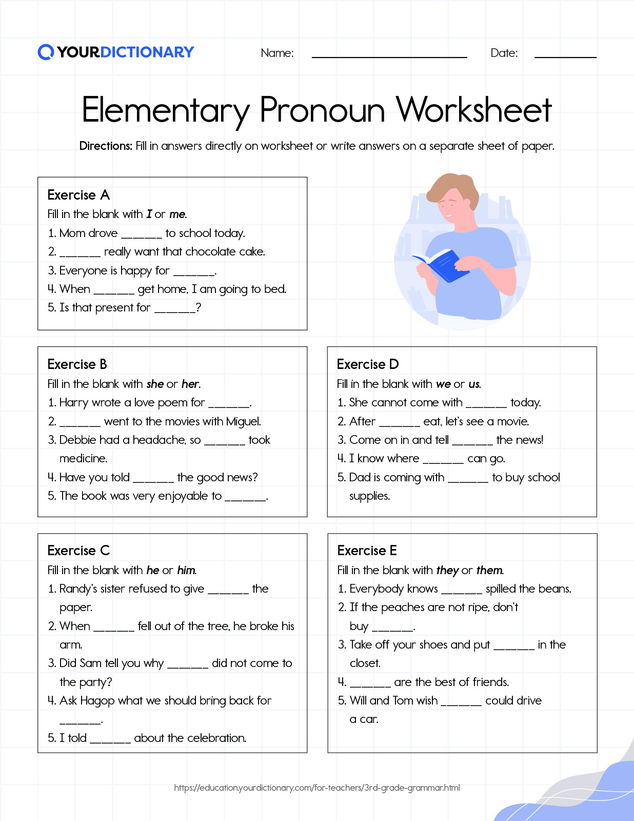 Elementary Pronoun Worksheet