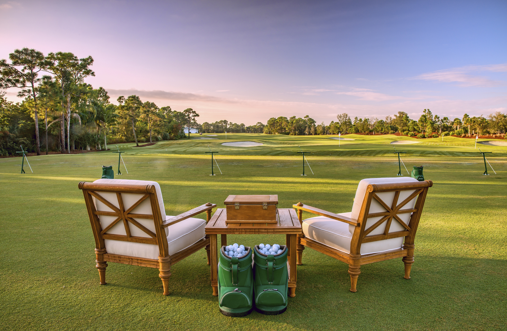 Chairs at golf teaching facility