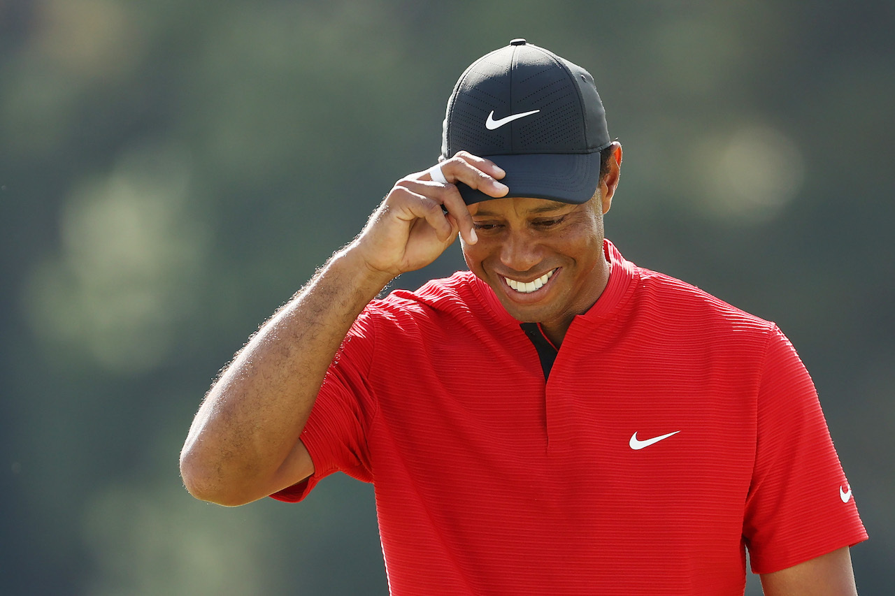 Tiger Woods smiling at 2020 Masters
