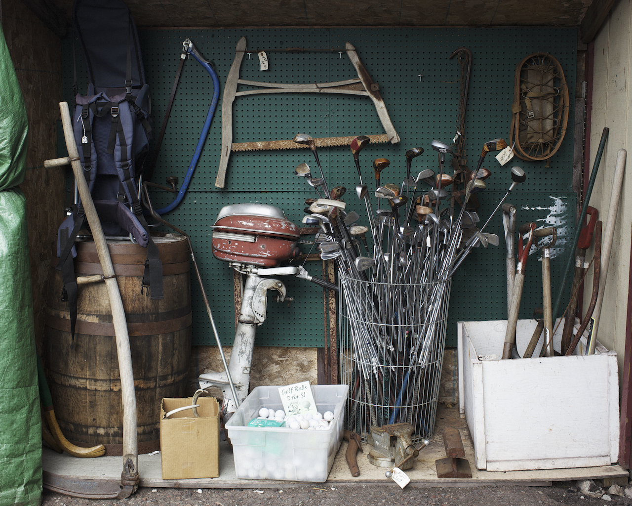 old golf clubs in garage