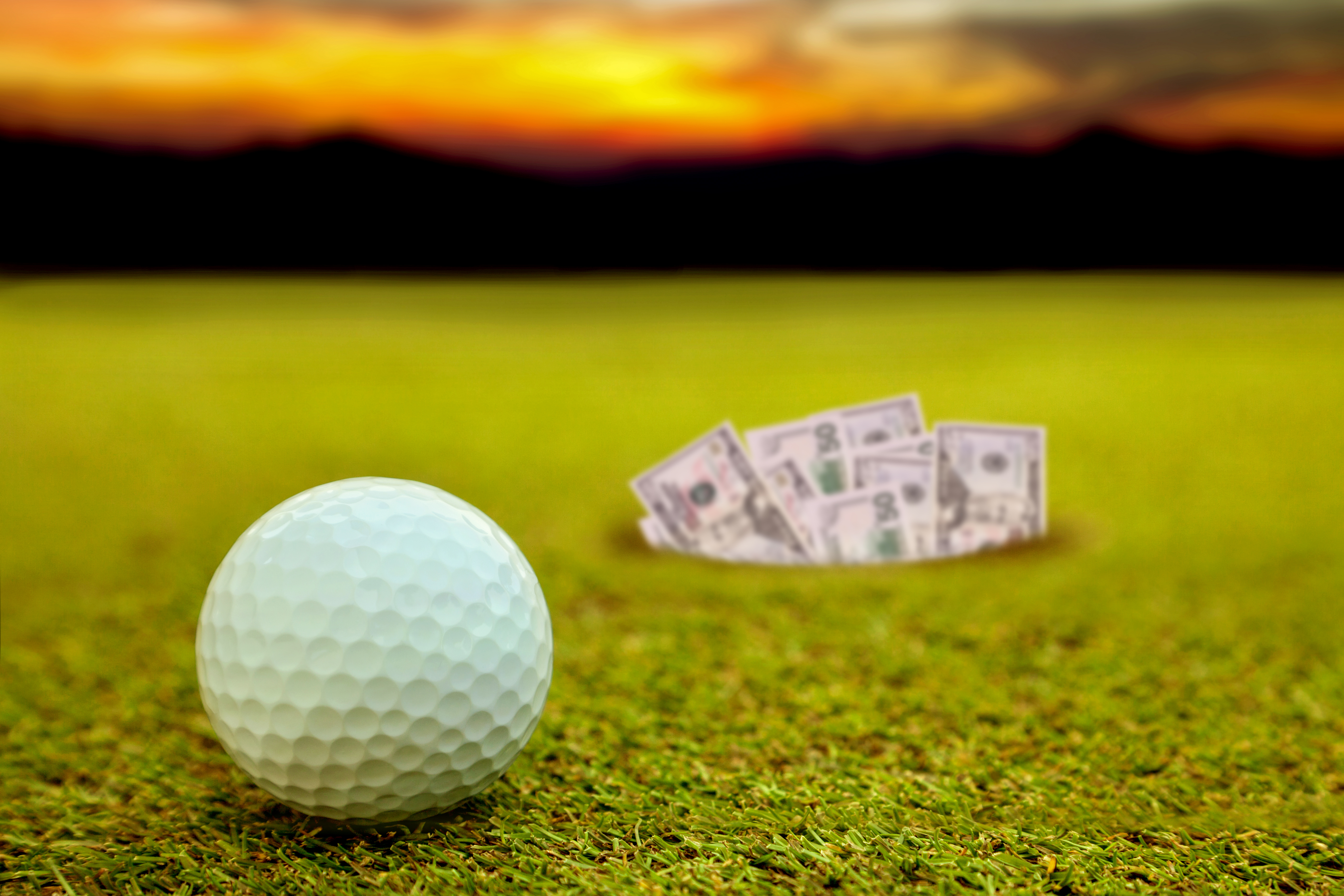 Golf ball and hole of money
