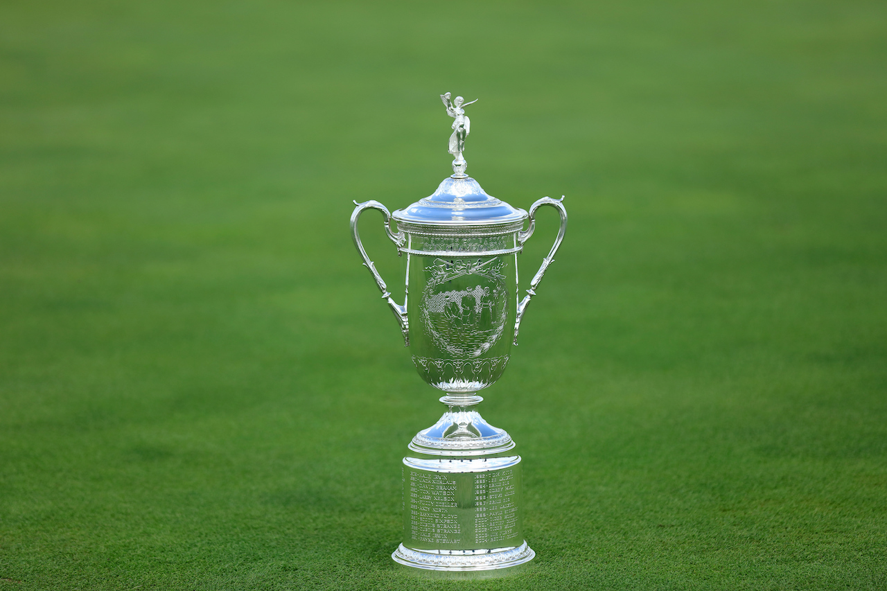 U.S. Open trophy on golf course