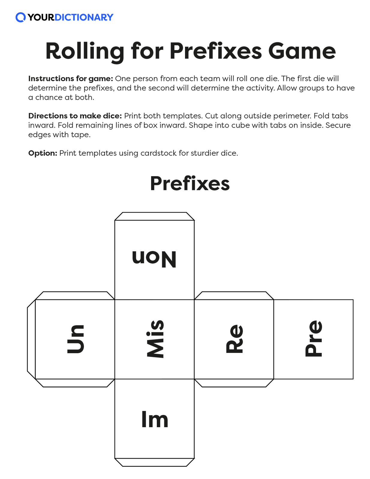 rolling for prefixes dice game