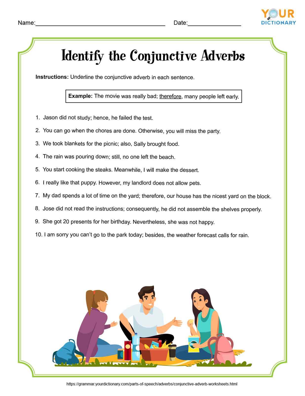 Identify the Conjunctive Adverbs