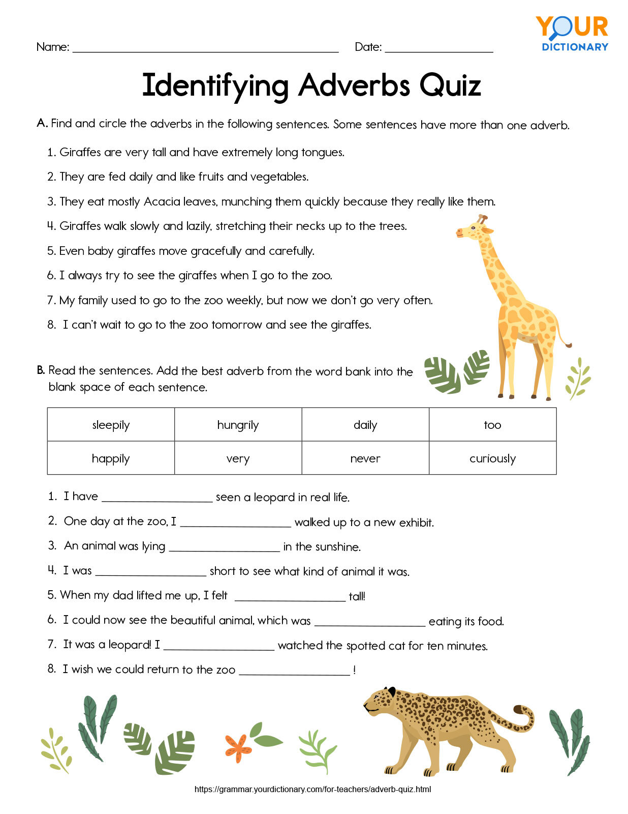 Adverb Quiz Practice For Different Levels Printables