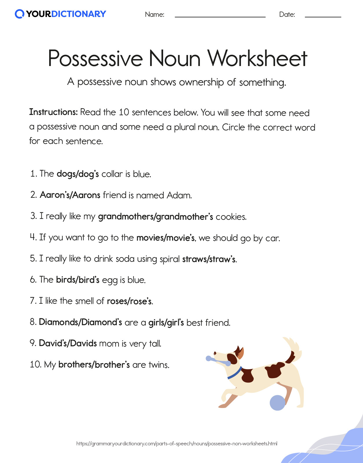Possessive Noun Worksheet