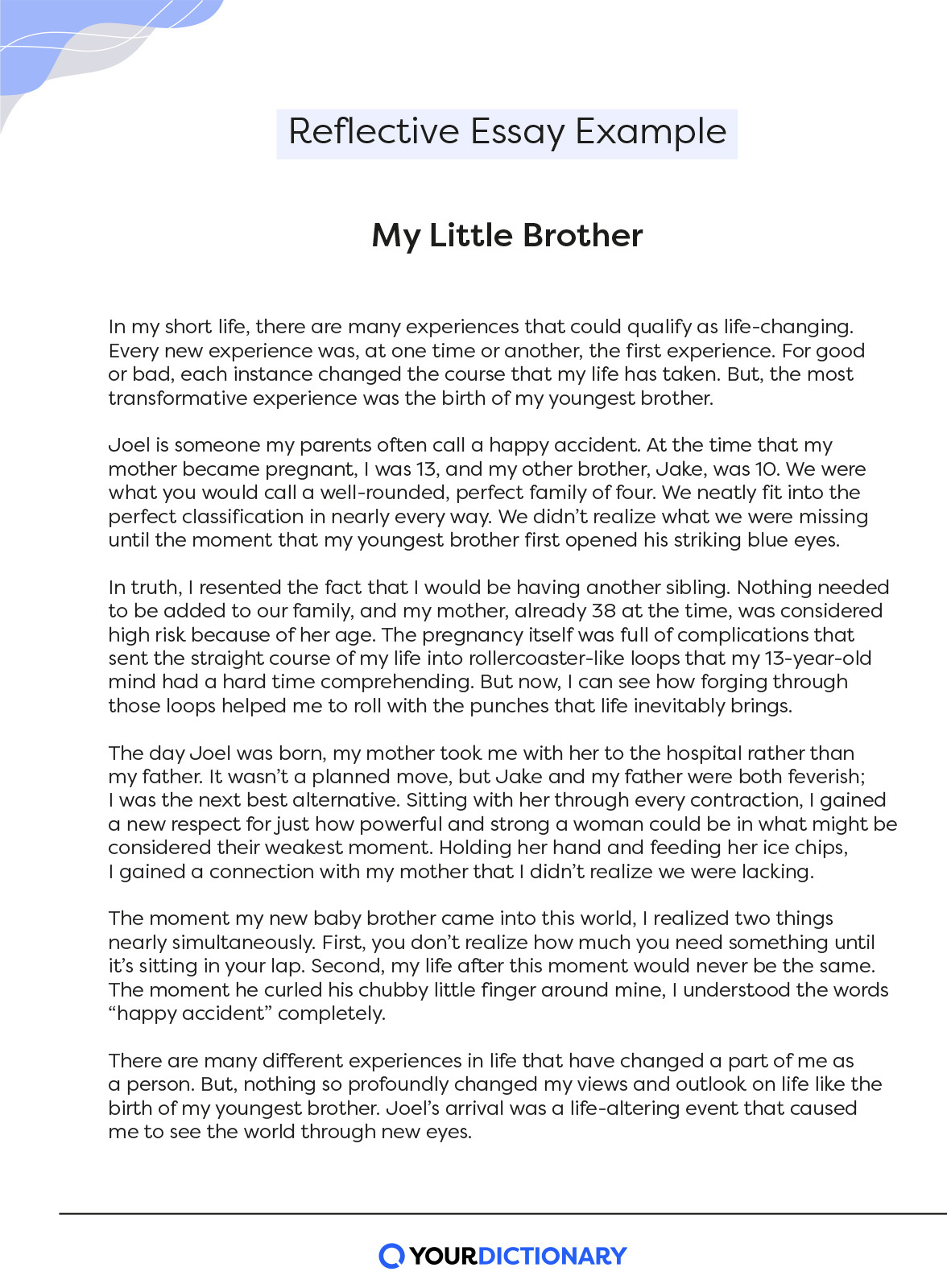 Reflective essay example about brother