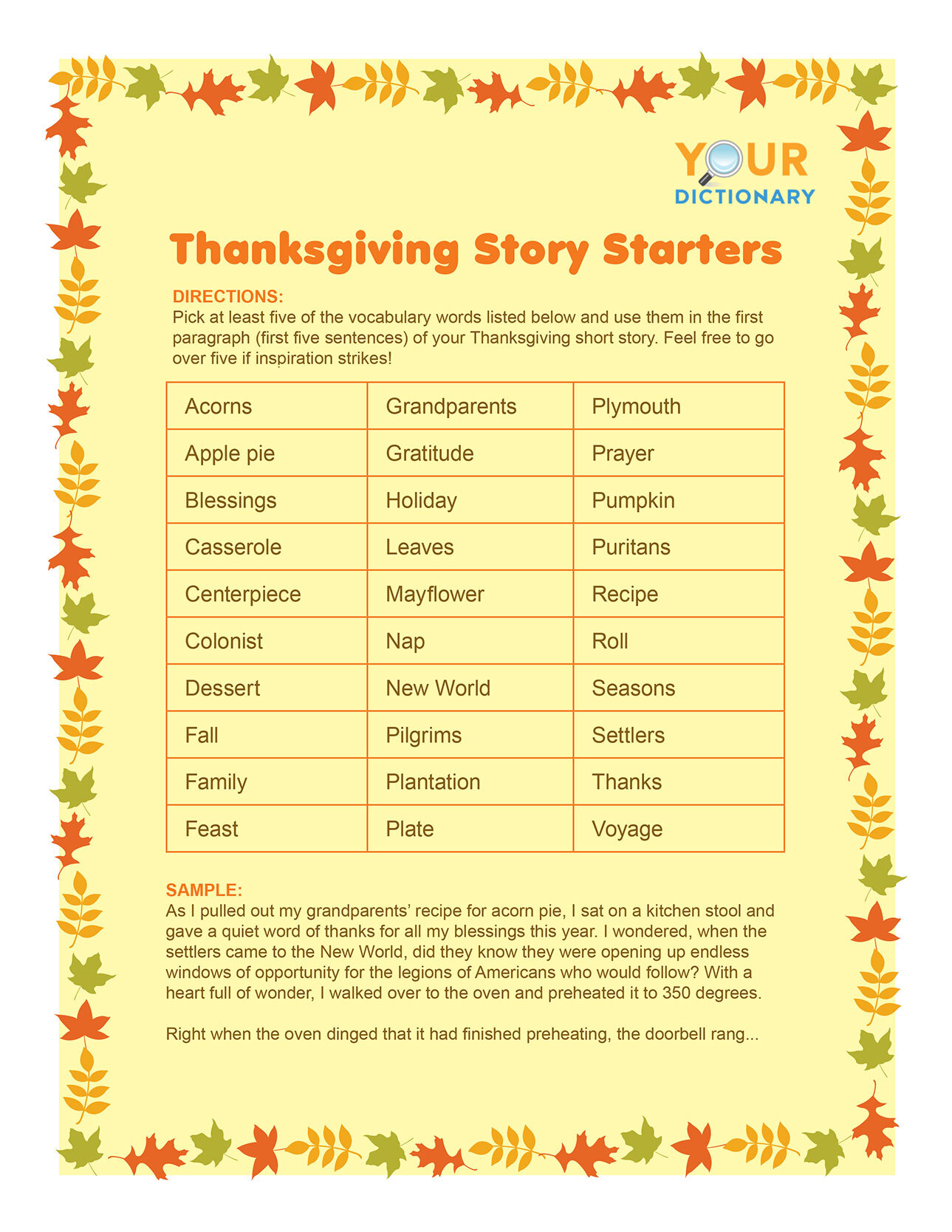 Thanksgiving Words Games